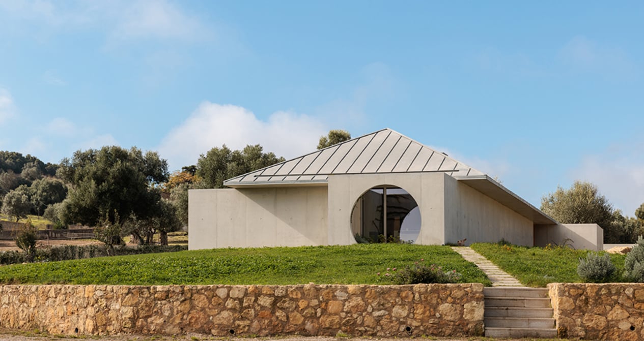 Geometric forms, contrasting materials.