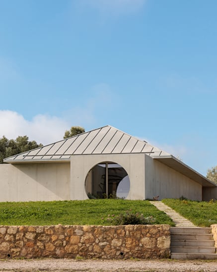 Geometric forms, contrasting materials.