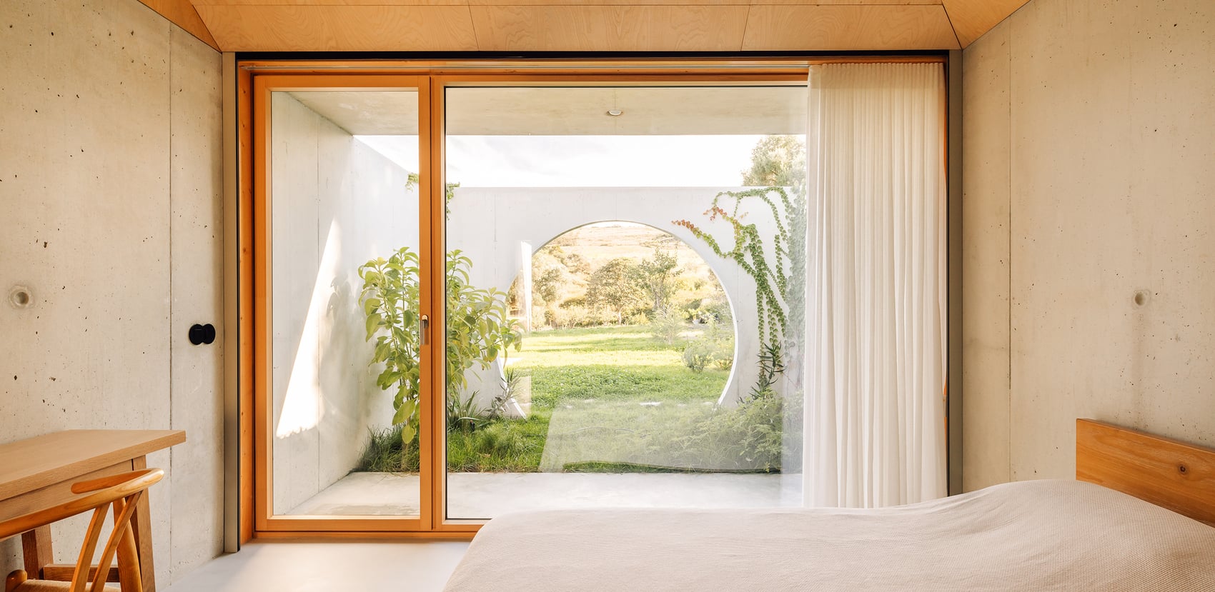 Geometric forms, contrasting materials.