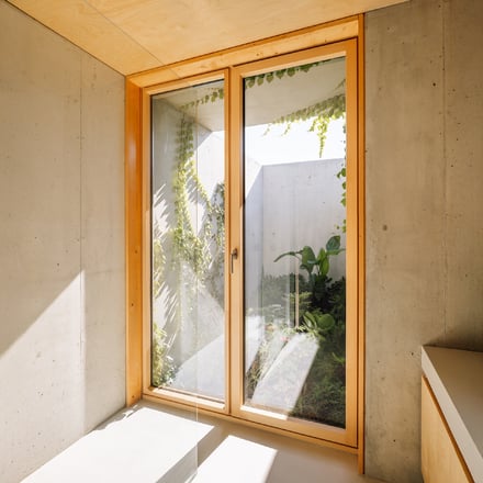 Geometric forms, contrasting materials.