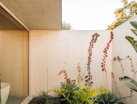 Geometric forms, contrasting materials.