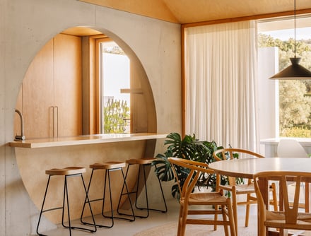 Geometric forms, contrasting materials.