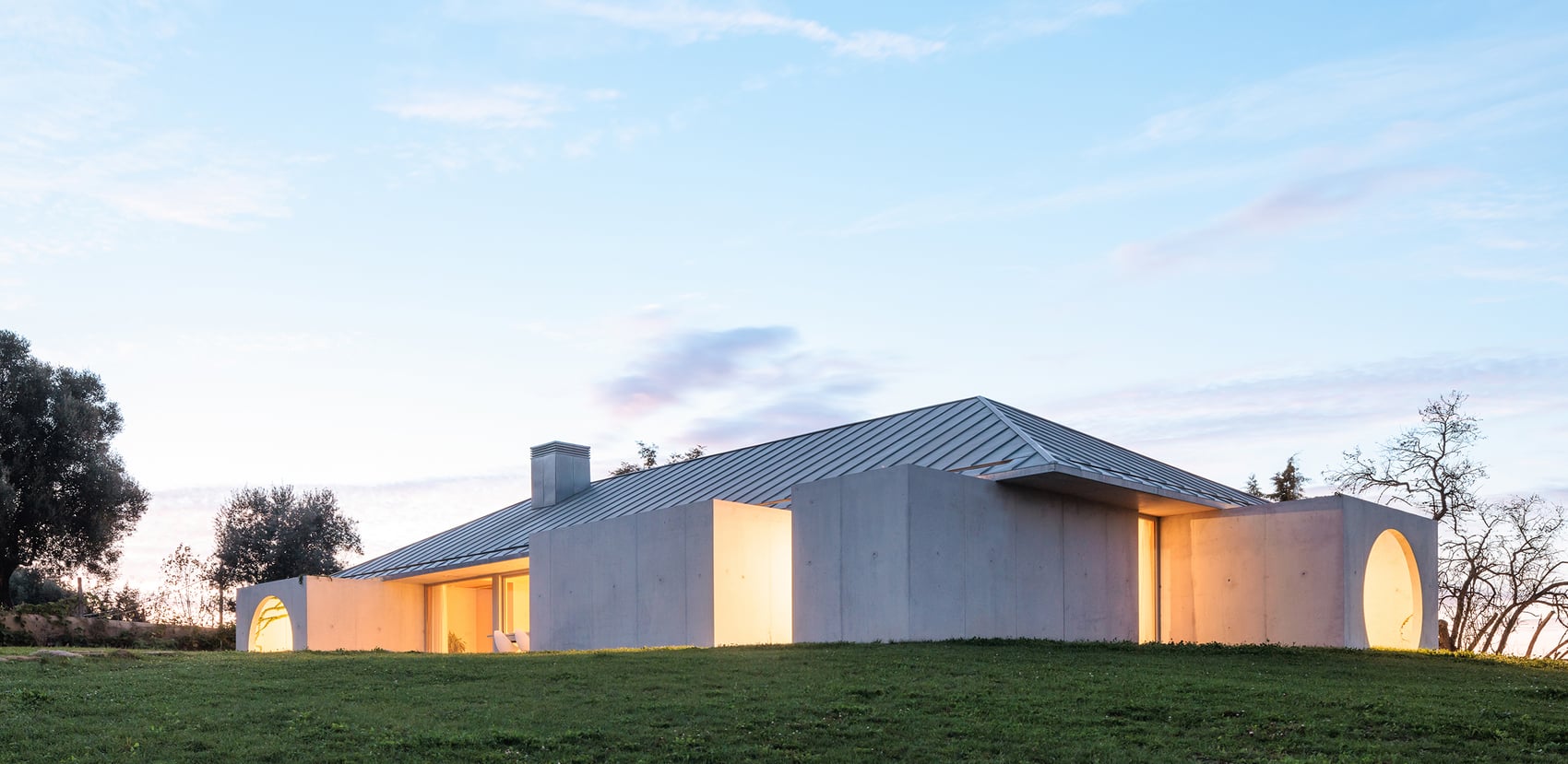 Geometric forms, contrasting materials.