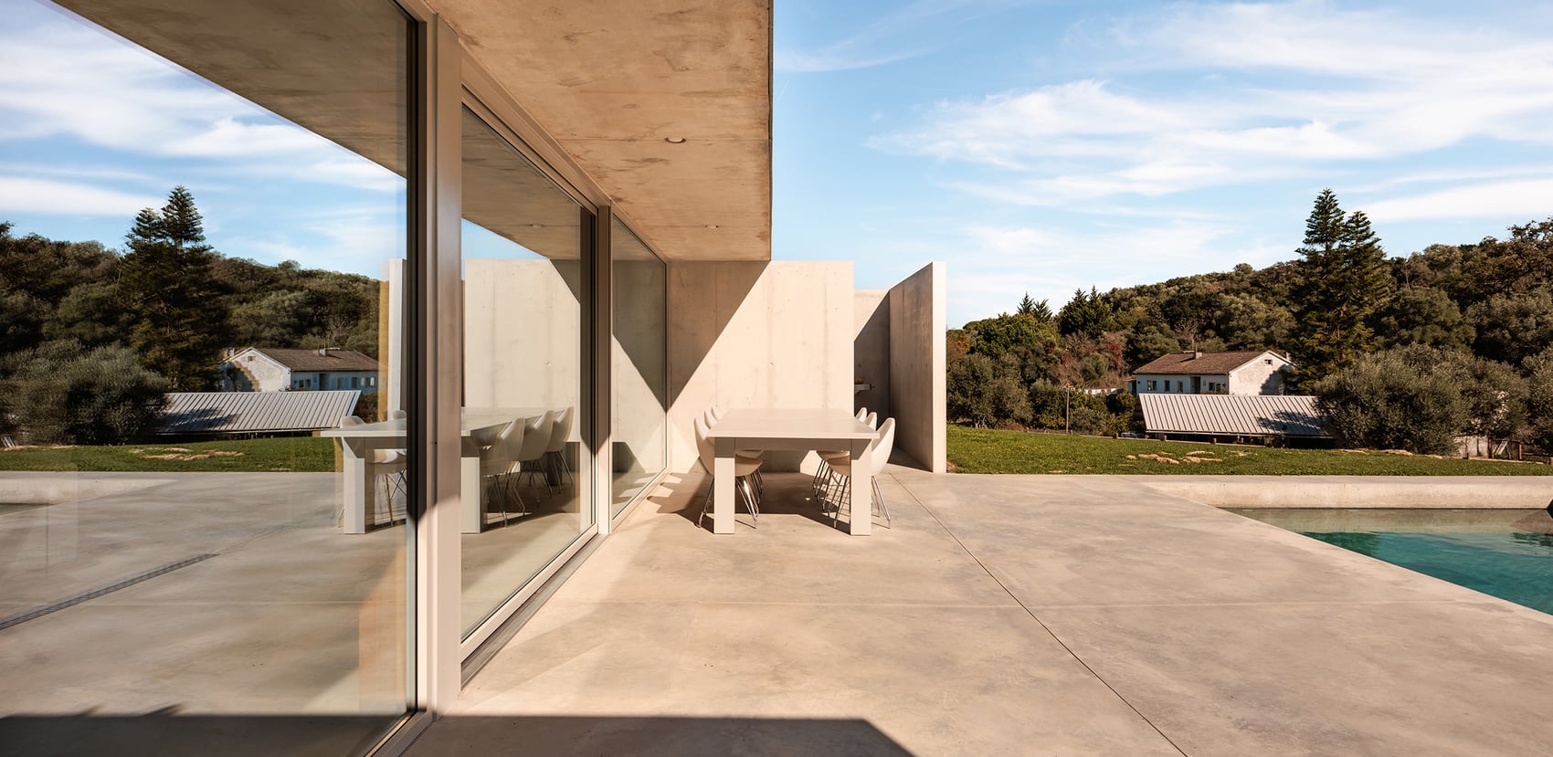 Geometric forms, contrasting materials.